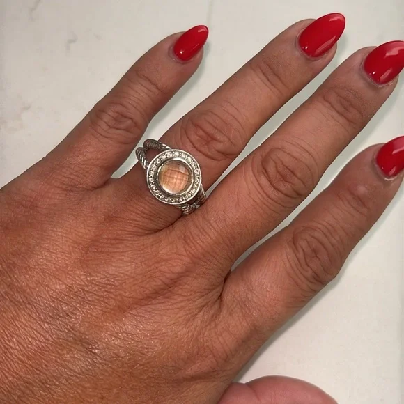 David Yurman Sterling Silver and Morganite with Diamond Ring